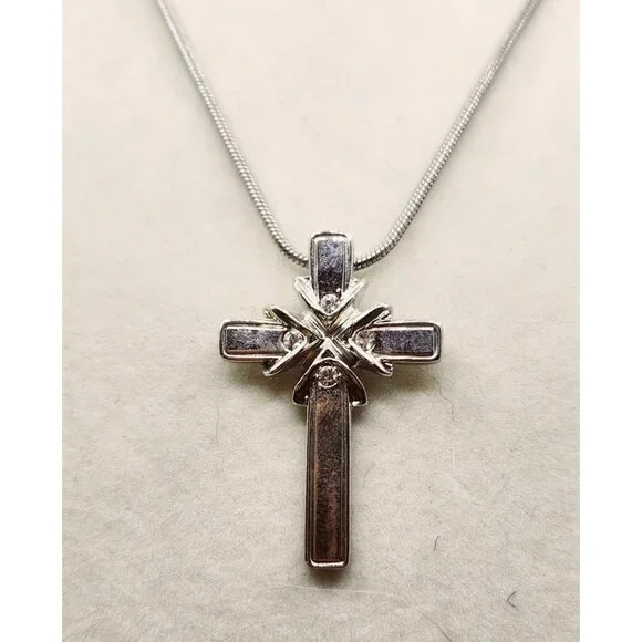 Silver Tone Cross With 4 Crystal Accents - Fancy 2" - Picture 3 of 4